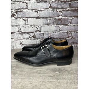Magnanni Black Leather Cap Toe Monk Strap Loafers Dress Shoes Men Sz 11M US/44EU